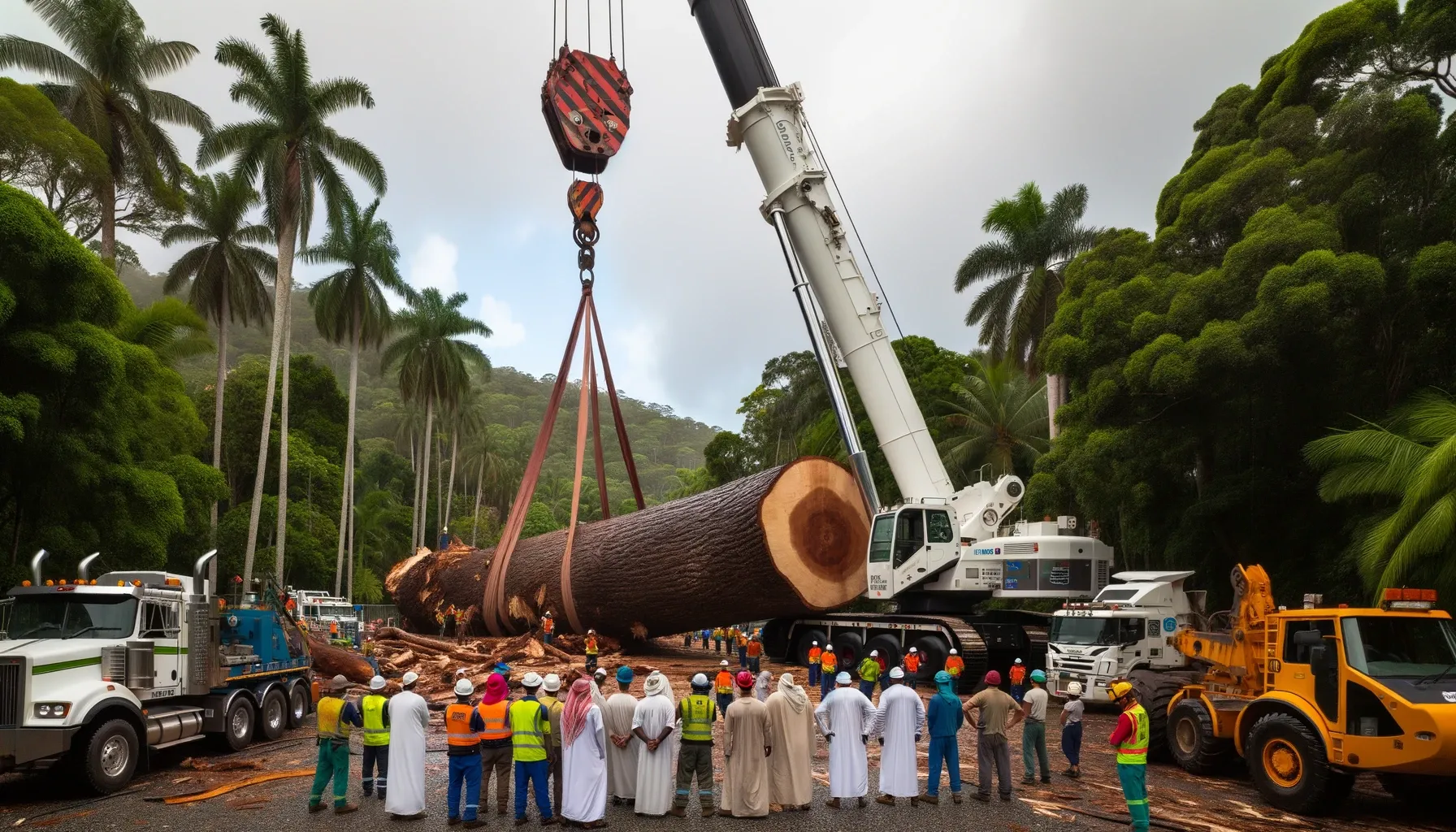 Removing of a tree by crane in Cairns